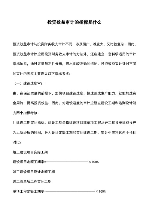 会计实务：投资效益审计的指标是什么