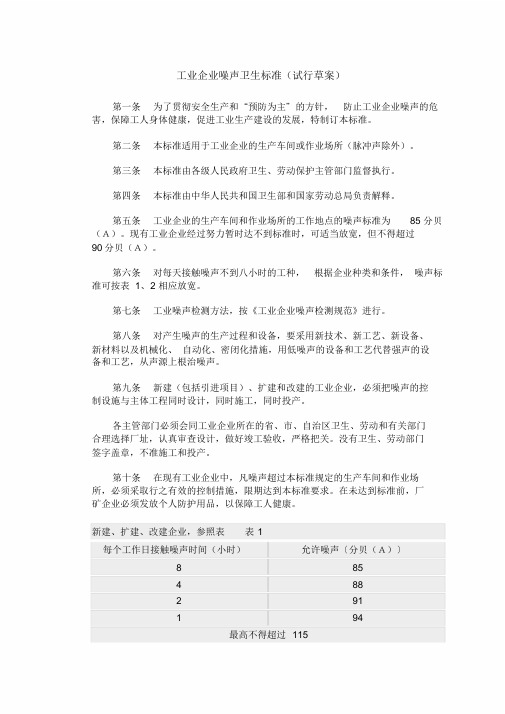 工业企业噪声卫生标准