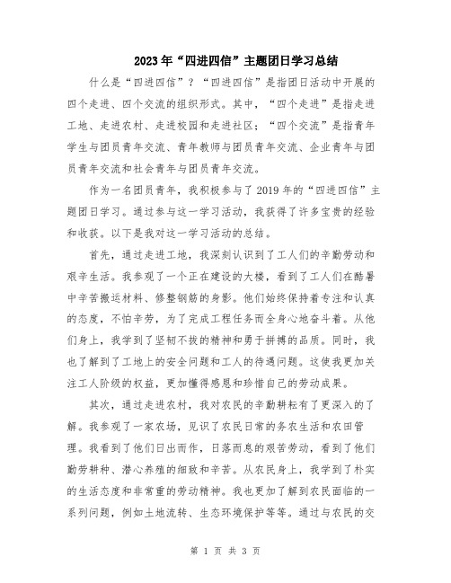 2023年“四进四信”主题团日学习总结