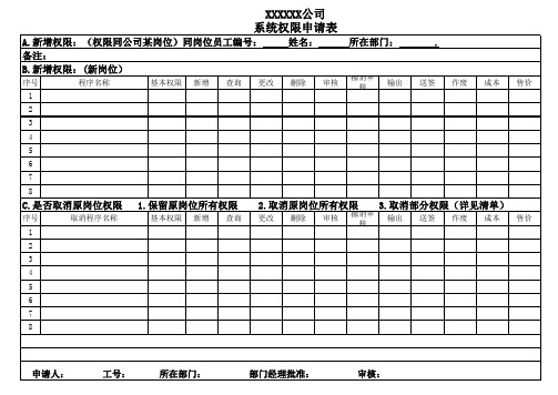 系统权限申请表