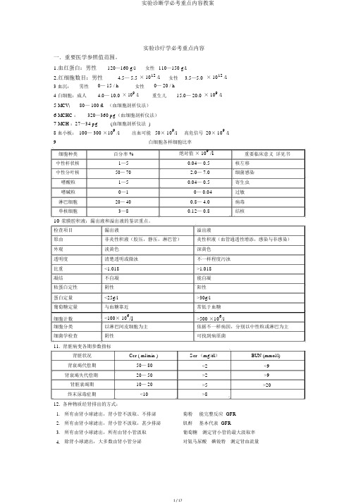 实验诊断学必考重点内容教案