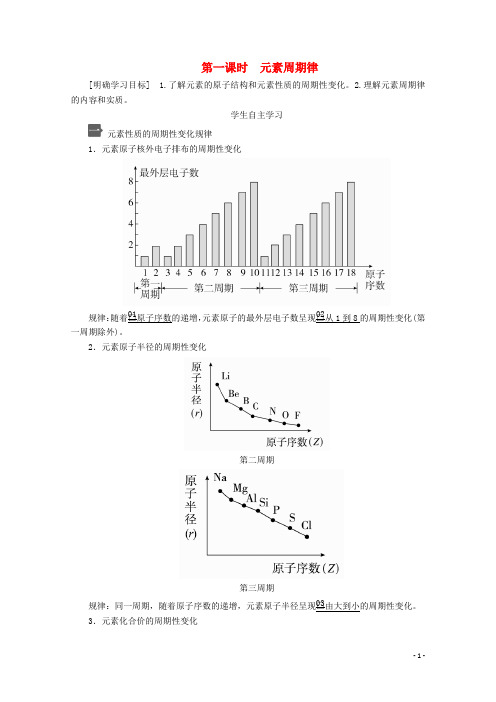 2020新教材高中化学第四章第二节第一课时元素周期律教案新人教版必修第一册201910091102