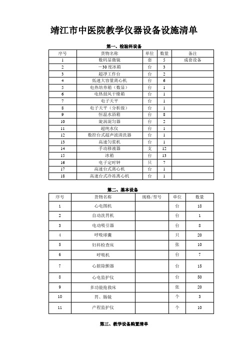 靖江中医院教学设施设备清单