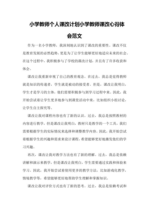 小学教师个人课改计划小学教师课改心得体会范文