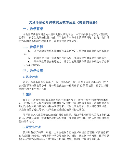 大班语言公开课教案及教学反思《美丽的色彩》