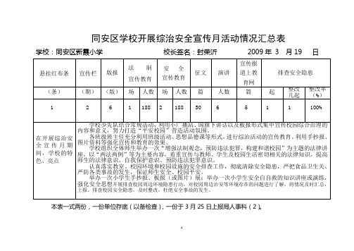 开展综治安全宣传月活动统计表