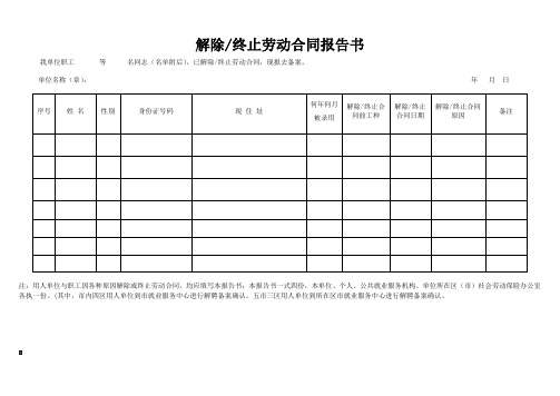 青岛解除终止劳动合同报告书