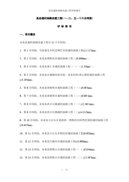 垒县通村油路改建工程评标报告参考模板