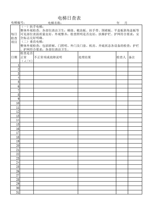 电梯每日检查表