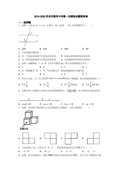 2019-2020苏州市数学中考第一次模拟试题附答案