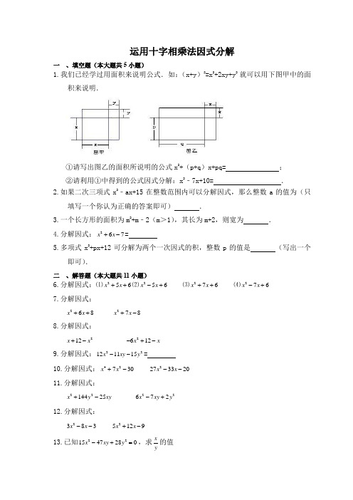 初中数学《运用十字相乘法分解因式》专项练习(含答案)