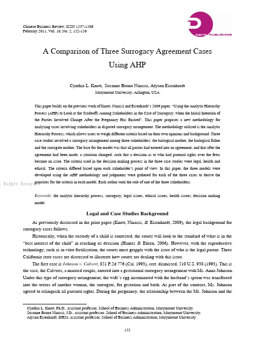 A Comparison of Three Surrogacy Agreement Cases Us