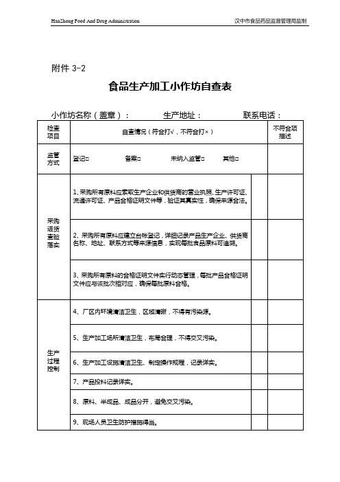 3-2食品生产加工小作坊自查表