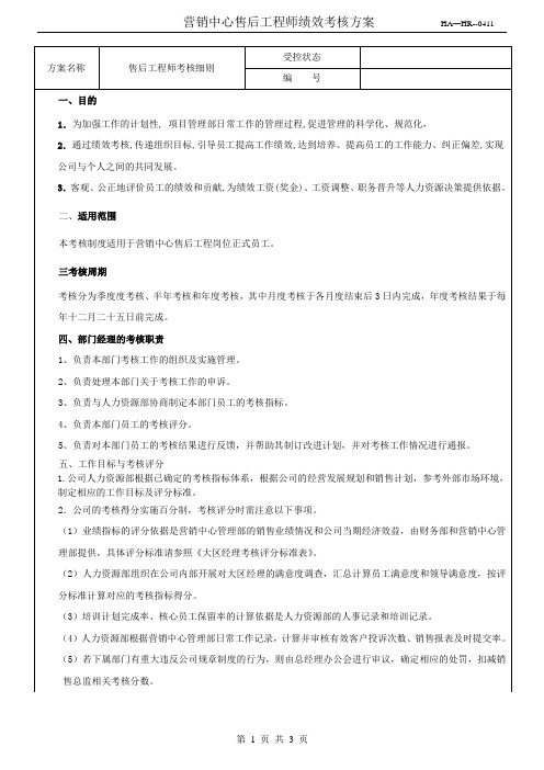 售后工程师考核方案