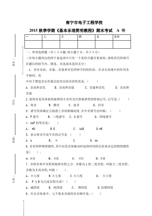 乐理试卷 (B)