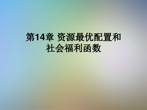 第14章 资源最优配置和社会福利函数