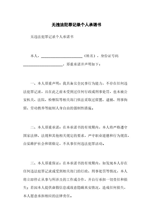 无违法犯罪记录个人承诺书