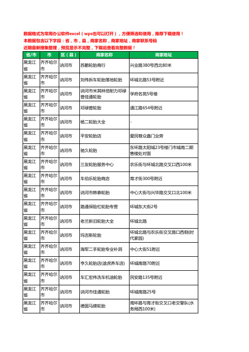 新版黑龙江省齐齐哈尔市讷河市汽车轮胎工商企业公司名录名单黄页大全30家