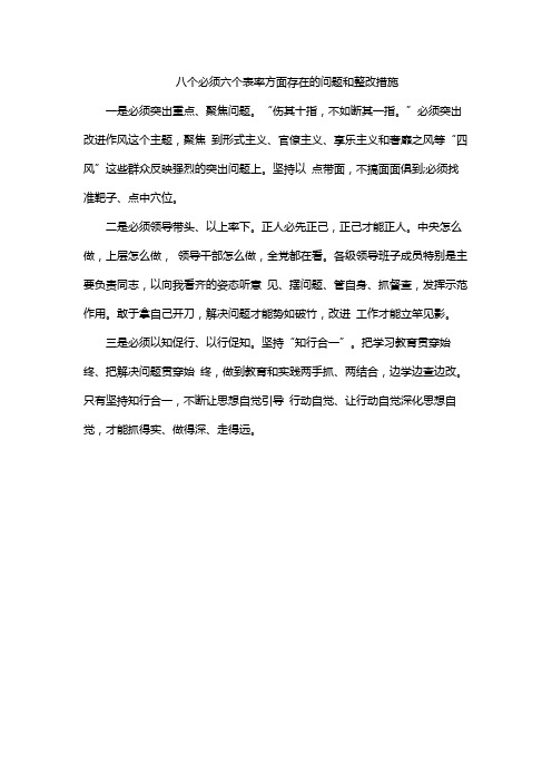 八个必须六个表率方面存在的问题和整改措施