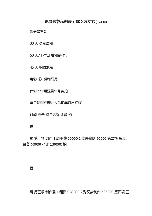 电影预算示例表（300万左右）.doc