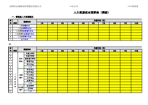 某公司年度人力资源成本预算表(模板)