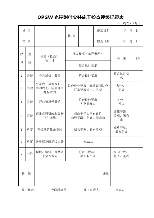 OPGW光缆展放、紧线、附件、接头盒、接续、损耗评级记录表(最新全套)