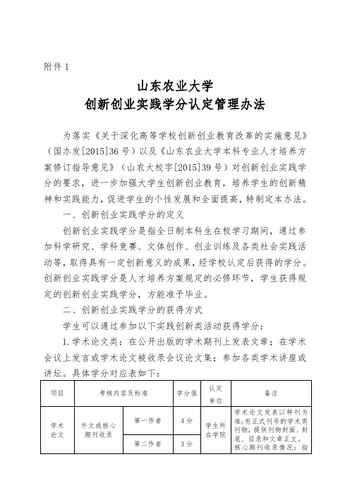 山东农业大学创新创业实践学分认定管理办法-山东农业大学学生工作处