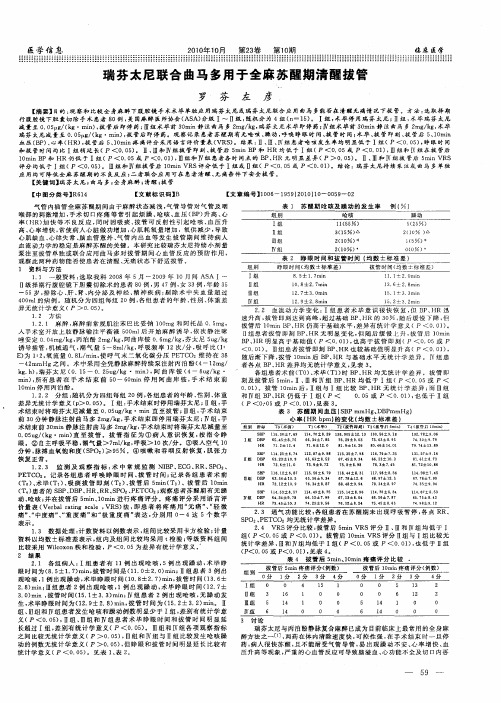 瑞芬太尼联合曲马多用于全麻苏醒期清醒拔管