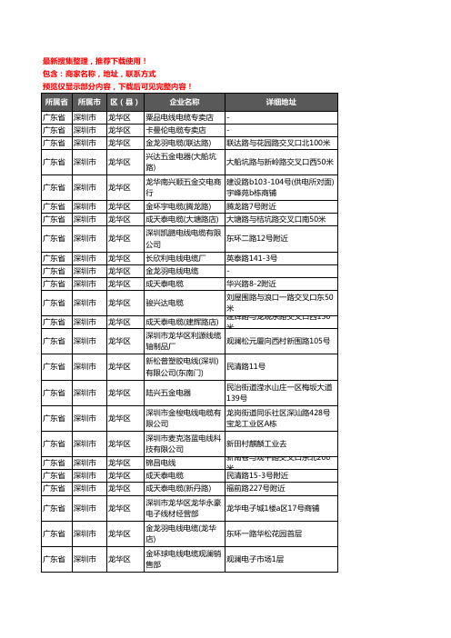 新版广东省深圳市龙华区电线电缆企业公司商家户名录单联系方式地址大全136家