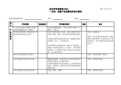 技术评审要素表（TR1）