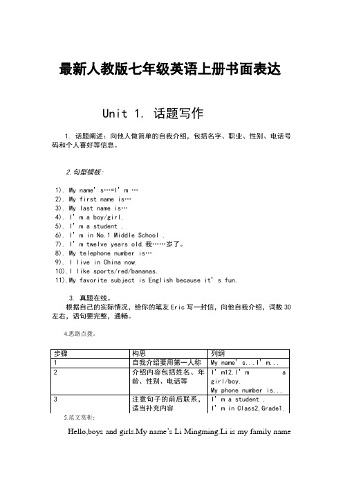 最新人教版七年级英语上册书面表达全册指导(最全最精)