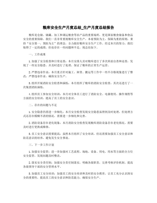 粮库安全生产月度总结_生产月度总结报告