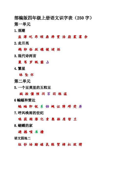 部编版四年级上册语文课本内生字词汇总