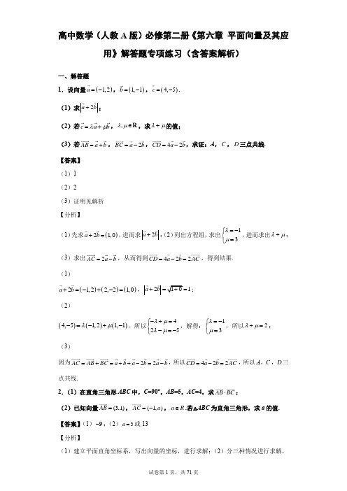 高中数学(人教A版)必修第二册《第六章 平面向量及其应用》解答题专项练习(含答案解析)