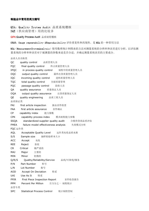 制造业常用英语