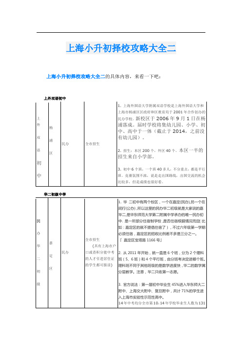 上海小升初择校攻略大全二