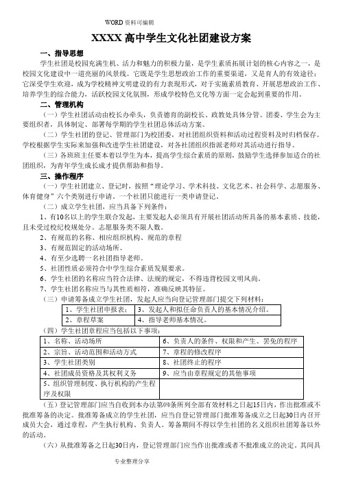 高中学生文化社团建设实施方案