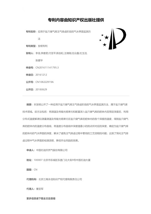 应用于盐穴储气库注气排卤阶段的气水界面监测方法[发明专利]