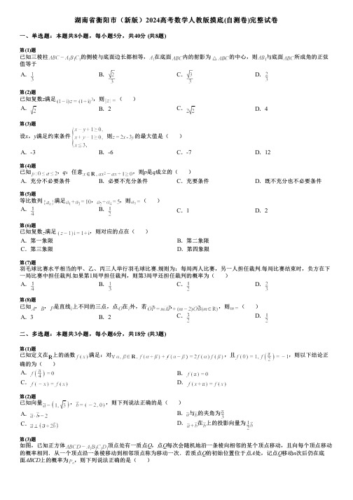 湖南省衡阳市(新版)2024高考数学人教版摸底(自测卷)完整试卷