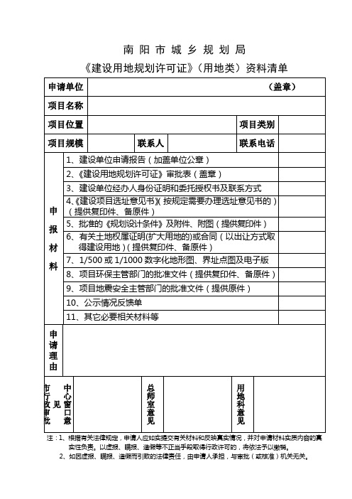 《建设用地规划许可证》(用地类)资料清单