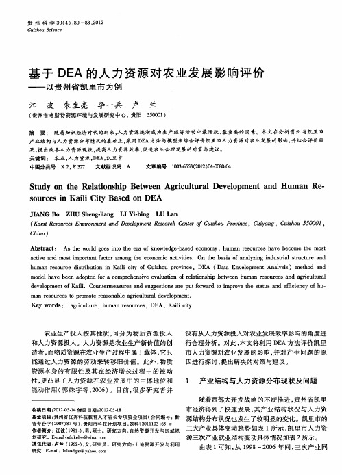 基于DEA的人力资源对农业发展影响评价——以贵州省凯里市为例