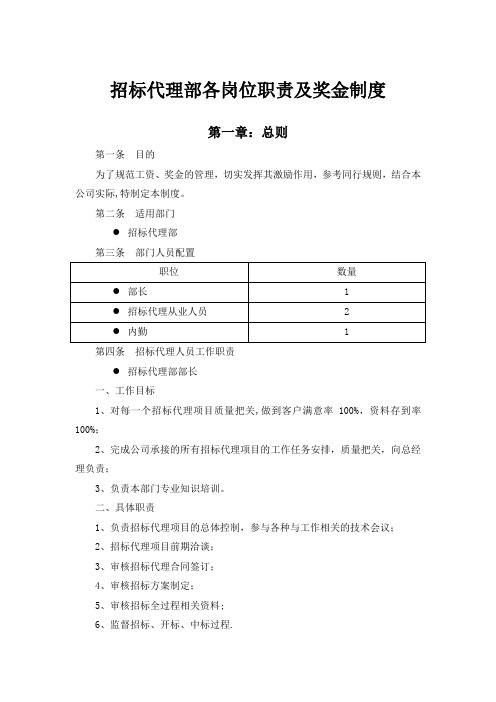 招标代理部各岗位职责及奖金制度6.13