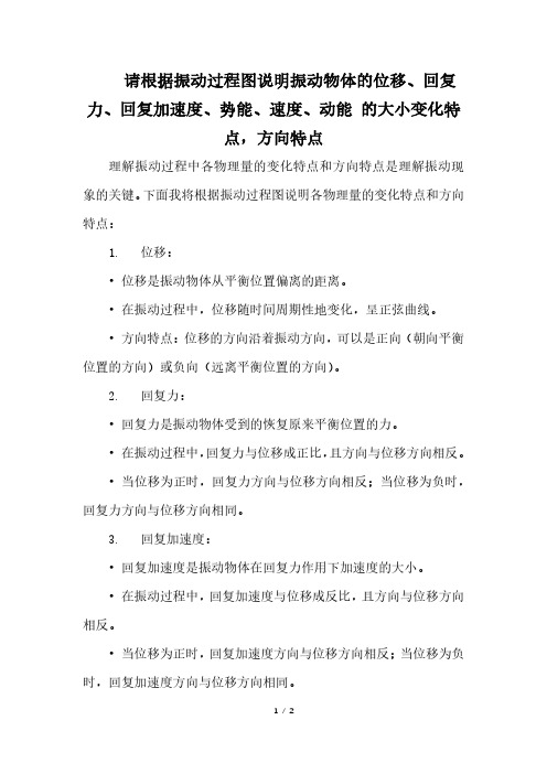 请根据振动过程图说明振动物体的位移、回复力、回复加速度、势能、速度、动能 的大小变化特点,方向特点