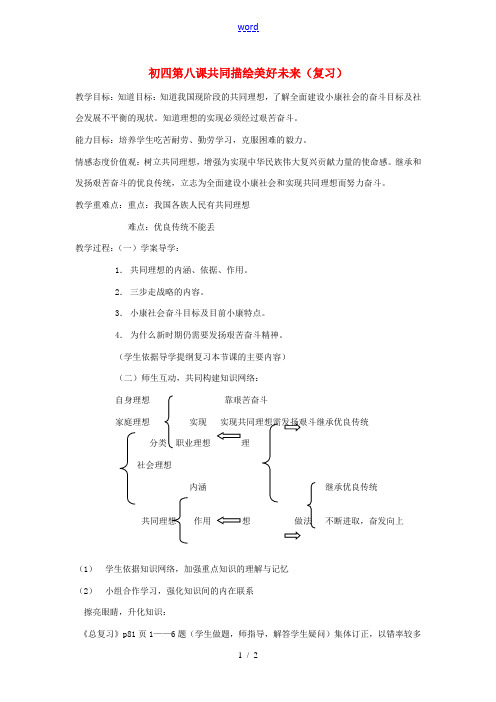 九年级政治 第八课共同描绘美好未来复习教案 鲁教版 教案