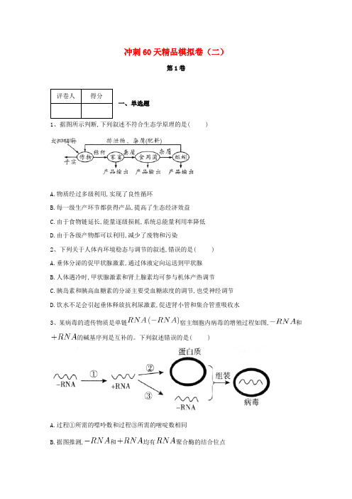 河北省鸡泽县第一中学2018届高考生物冲刺60天精品模拟卷二