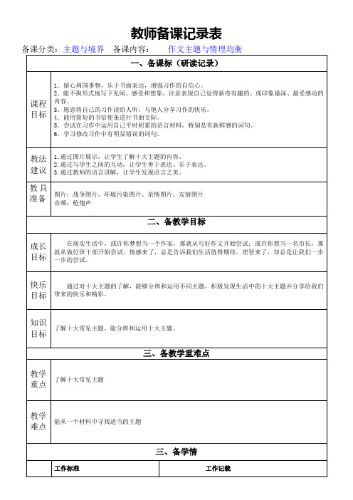 人教(部编版)四年级下册作文主题与境界作文主题与情理均衡教案精选