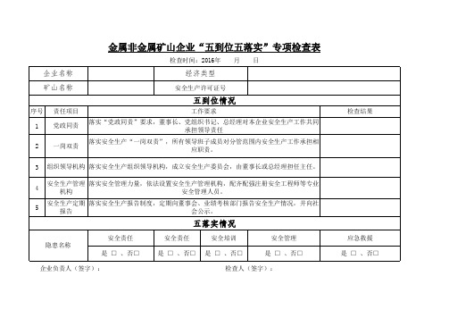 五落实五到位检查表