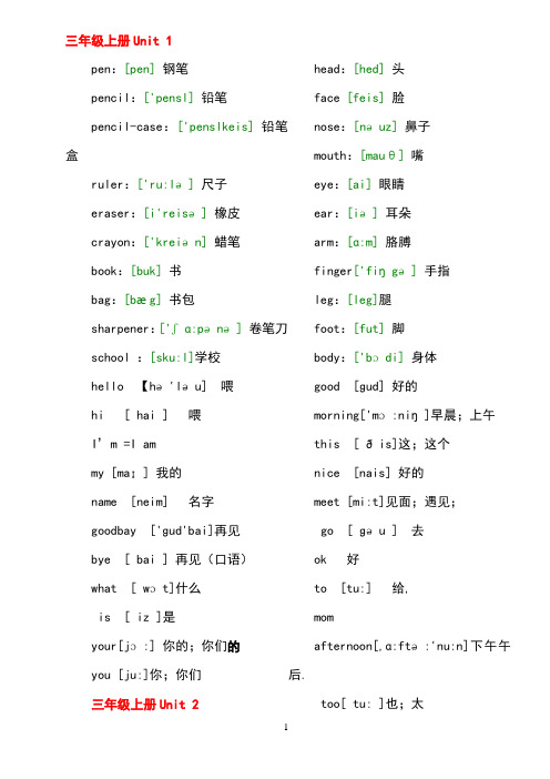 人教版小学英语单词表(带音标)