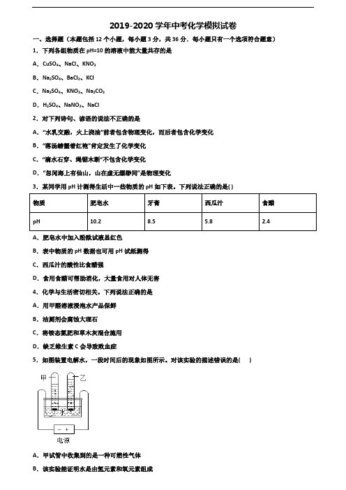山东省济宁市2019-2020学年中考化学复习检测试题