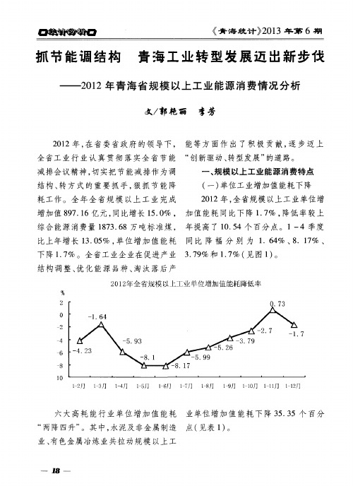 抓节能调结构 青海工业转型发展迈出新步伎——2012年青海省规模以上工业能源消费情况分析